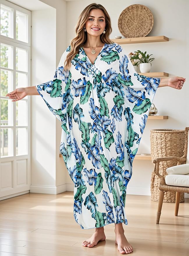 Mumu Dresses for Women Plus Size, Bohemian Kaftan Beach Cover Up Long Maxi Nightgown Soft Loungewear