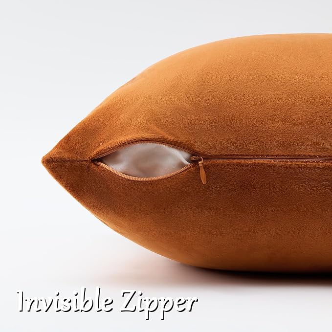 GIGIZAZA Burnt Orange Velvet Throw Pillow Covers 20x20 Pack of 2 | Decorative Pillows for Couch Sofa,280gsm Soft Textured Fabric,Modern Square Pillowcases,Luxury Cushion Covers