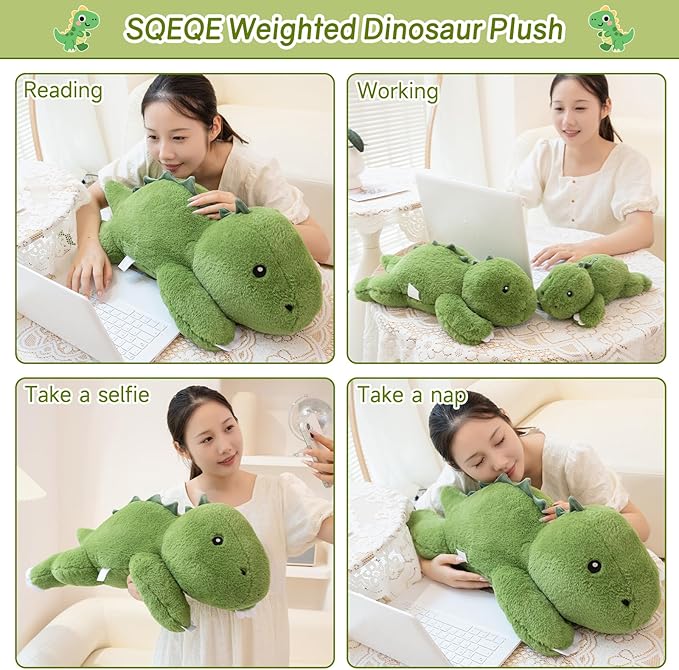 SQEQE Weighted Stuffed Animals Dinosaur, Weighted Dinosaur Plush for Stress Relief, Cute Dino Plushies Pillow Toy for Adults Bed Time, Christmas & Valentines Gift 23.6 Inch 3.8 Lbs