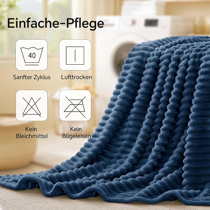 BEDELITE Ribbed Full Size Blanket for Bed, Navy, 84"x90" | Ultra-Soft Plush Fleece, Warm Yet Lightweight, Ribbed Texture, Home Decor, Machine Washable, Giftable, All-Season Use