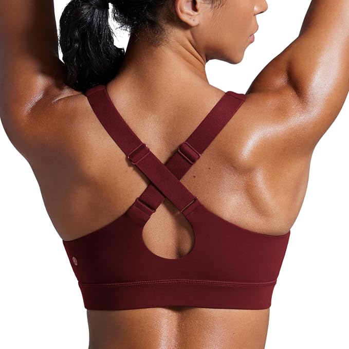 CRZ YOGA Butterbreeze Criss Cross Back Sports Bras for Women - V Neck Adjustable Straps Padded Workout Training Crop Top
