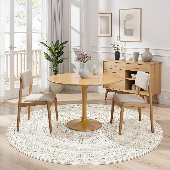 cotiled 5x5 Round Area Rugs Living Room Rug: Washable Boho Rugs with Non Slip Backing Large Soft Indoor Stain Resistant Carpet for Bedroom Farmhouse Dining Room Lightweight Home Decor L Brown/Cream