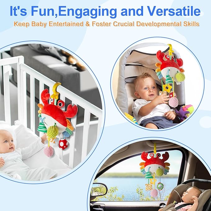 Car Seat Toy for Babies 0-6 Months, Stroller Toy with a Convenient Clip, Carseat Toys Hanging Baby Accessories,Built-in Bell, Rattle,Mirror for Infant,Babies Gift 0-3-6-12 Months Boy Girl