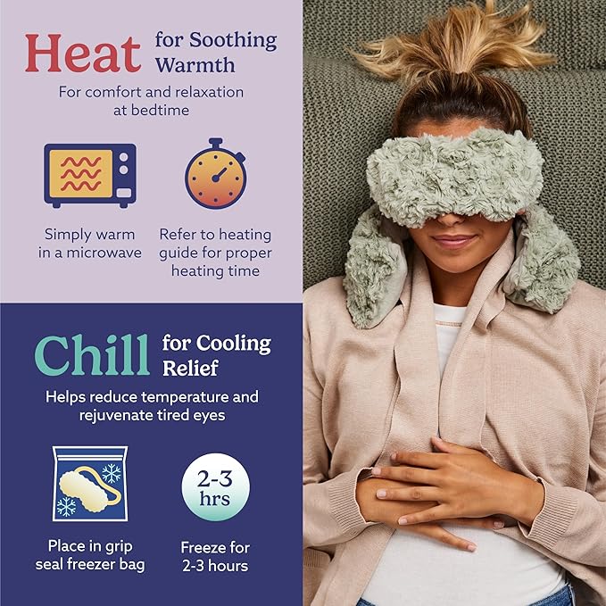 warmies Microwavable Eye Mask for Warmth & Comfort - Heating & Cooling Compress for Calming Relaxation - Weighted & Heated Eye Mask with Scented Lavender for Sleeping - Curly Sage