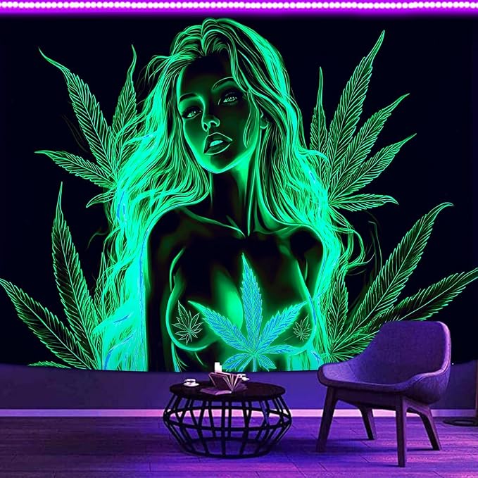 Bcsewcg Blacklight Art, Green Uv Glow Wall Hanging with Sexy Hot Girl Themes for Adults Bedroom Dorm Wall Decor