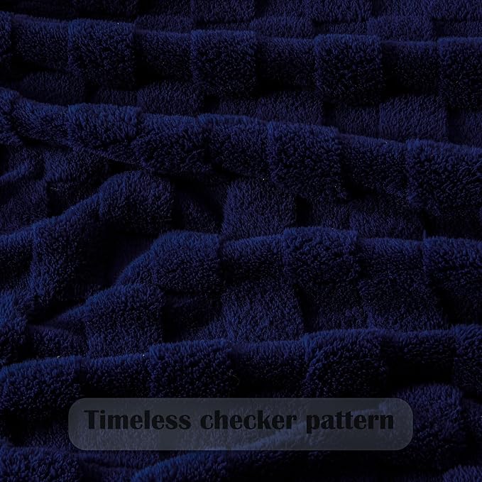 NEWCOSPLAY 3D Checkered Flannel Throw Blanket, Dark Navy, 50"x70" | Super Soft Cute Lightweight Decorative Premium Silky Fleece Blanket for Couch Sofa Bed, Gift for Women Men, All Season Use