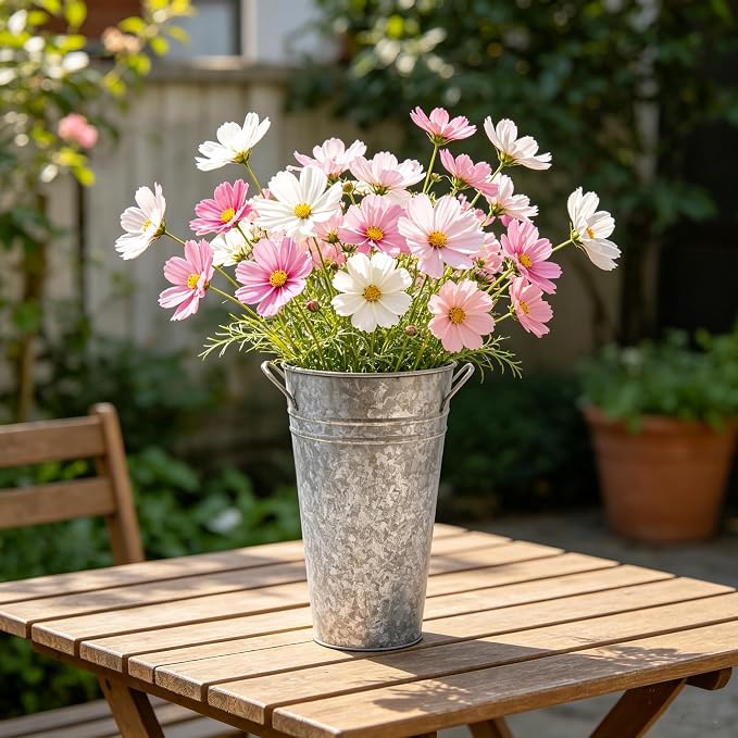 Hosley Set of 2 Galvanized Bucket/Pot Vase with PVC Liner, 5" Dia x 9" H Ideal Gift for Floral Arrangements Wedding Home Office Party DIY Indoor Outdoor Garden Patio