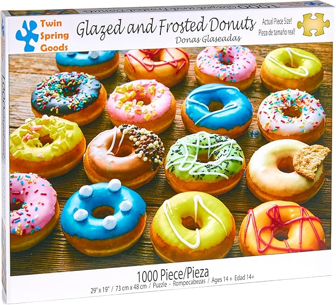 Twin Spring Goods 1000 Piece Jigsaw Puzzle, Glazed and Frosted Donuts, 1,000 pcs