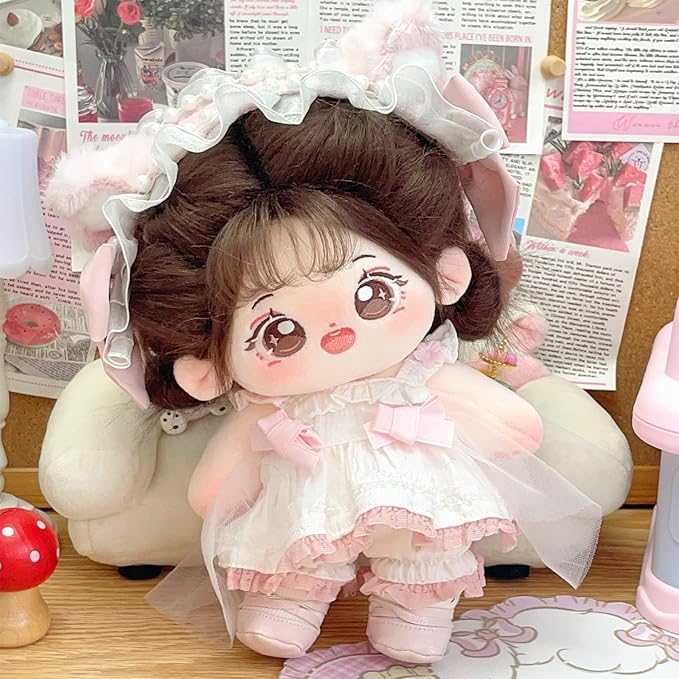 CALEMBOU Plush Doll - 20cm Soft Cute Cotton Anime Kawaii Dress-Up Doll with Skeleton & Clothes (Chacha)
