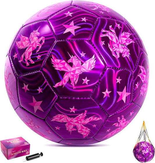 INPODAK Size 2 Soccer Ball for Toddler and Kids, Pink Unicorn Soccer Ball for Girls, Sports Toy with Pump and Mesh Bag, Great Gift, Operation Christmas Child Shoebox