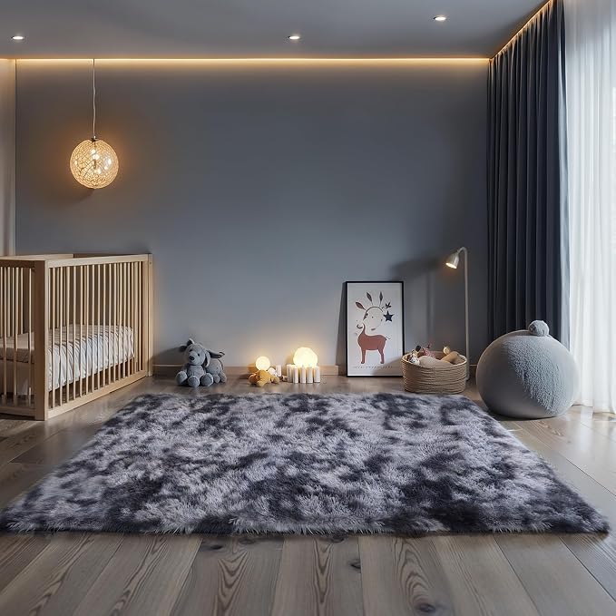 5x8 Dark Grey Fluffy Shag Rug for Bedroom, Plush Washable Carpet | Area Rug for Living Room, Kids Nursery, Dorm Room, Non Slip Shaggy Floor Carpet