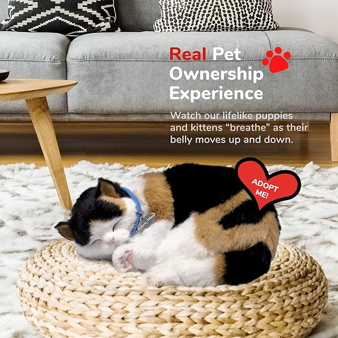 Original Petzzz Calico Cat, Realistic Lifelike Stuffed Interactive Pet Toy, Companion Dog with 100% Handcrafted Synthetic Fur