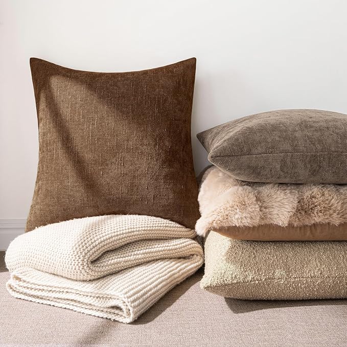 MIULEE 12x20 Inch Lumbar Textured Chenille Throw Pillow Covers Honey Brown | Pack of 2 Decorative Soft Throw Pillows, Solid Textured Cushion Covers, Modern Home Decor for Couch Sofa Bedroom Living Room