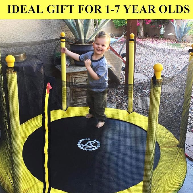 LANGXUN 60" Trampoline for Kids, 5ft Toddler Mini 6-in-1 Trampoline Indoor Outdoor with Swing, Basketball Hoop, Dart Board, Gymnastics Bar, Rings, Christmas Toys Birthday Gifts for Girls Boys