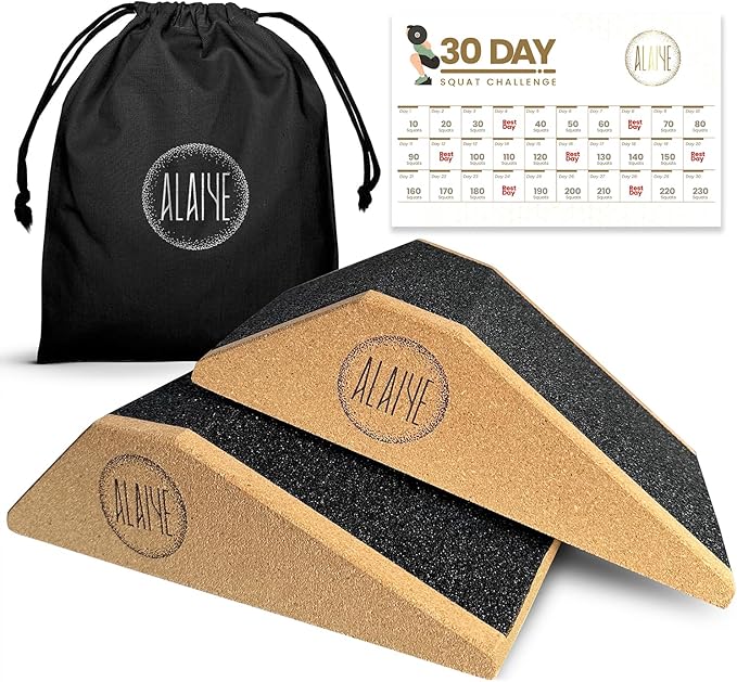 Squat Wedge Blocks (Set of 2) – Non-Slip Slant Boards for Lower Body Workouts Ankle and Calf Stretching - Yoga Blocks, Designed to Elevate Heels and Squat Support - Includes Carry Bag