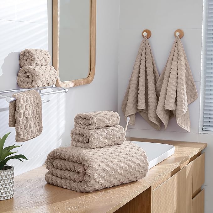 Extra Large Bath Towel Set of 6 (40"x80"),Oversized Bath Sheet Super Soft Highly Absorbent Microfibers Quick Dry Luxury Shower Towel for Bathroom Spa Gym Hotel Yoga (Beige, 6Piece)