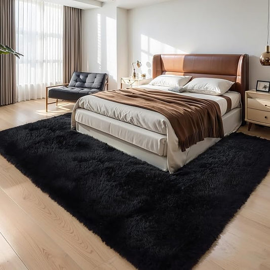 6x9 Thick Black Shag Rug for Bedroom, Soft Plush Fluffy Carpet | Black Area Rug for Living Room, Kids Nursery, Dorm Room, Washable Non Slip Soft Plush Shaggy Floor Carpet
