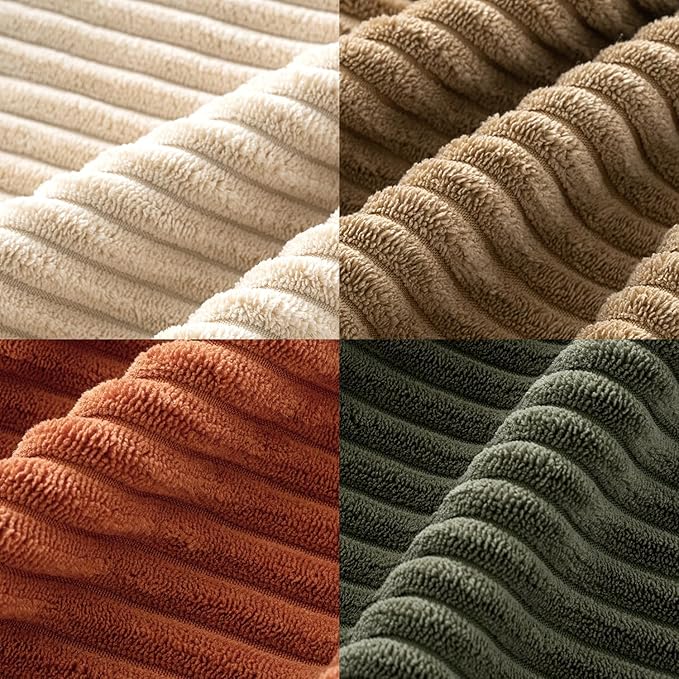 MIULEE Fall Corduroy Decorative Throw Pillow Covers Rust-Olive Green 24x24 | Set of 4, Vintage Fall Decor, Rustic Brown Green Collection, Boho Farmhouse Cushion Covers for Couch Bed Sofa Living Room