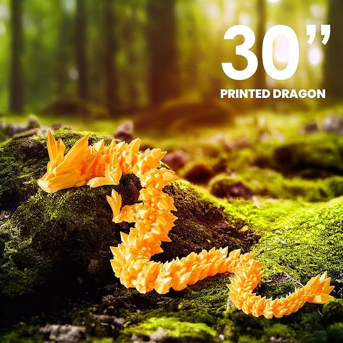 30'' 3D Printed Dragon - 3D Printed Toys, Articulated Crystal Dragon Large Rainbow Animal Fidget Toy for Kids, Decor Huge Dragons Collectible Figurines(Silk Gold,30inch)