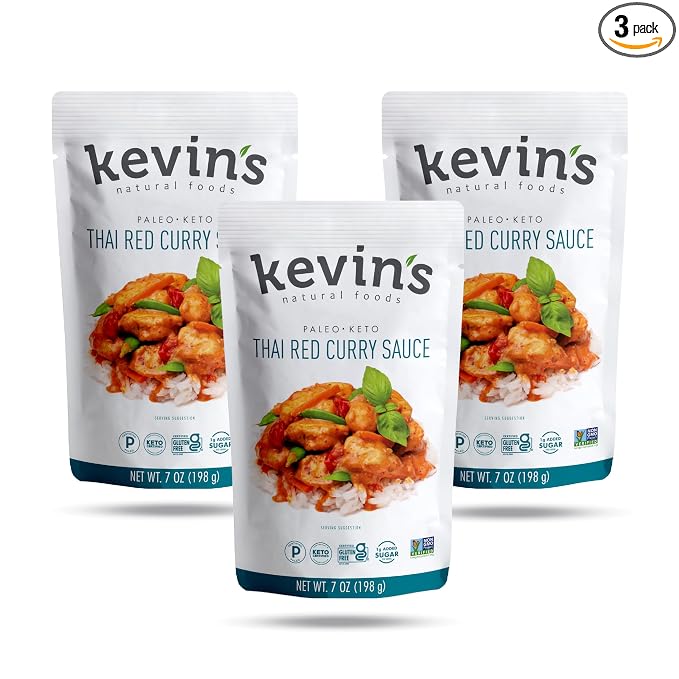 Kevin's Natural Foods Thai Red Curry Simmer Sauce, 3 Pack | Paleo Stir-Fry Sauce, Gluten Free, No Preservatives, Non-GMO