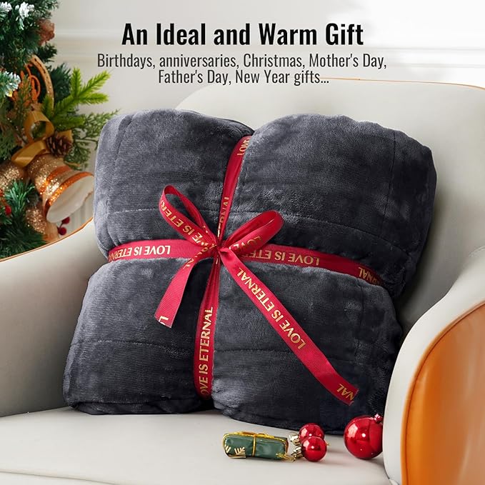 Uttermara Blankets for Adults King Size, 15lbs 80x87 inches Blanket with Soft Warm Plush Sherpa Fleece, Washable Thick Throw, Dark Grey
