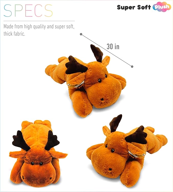 DolliBu Plush Moose Stuffed Animal Pillow Size - Super Soft Animal for Kids, Cozy Nap Buddy, Floor Pillow for Kids and Toddlers, Jumbo Hugging Plush - 30 Inch
