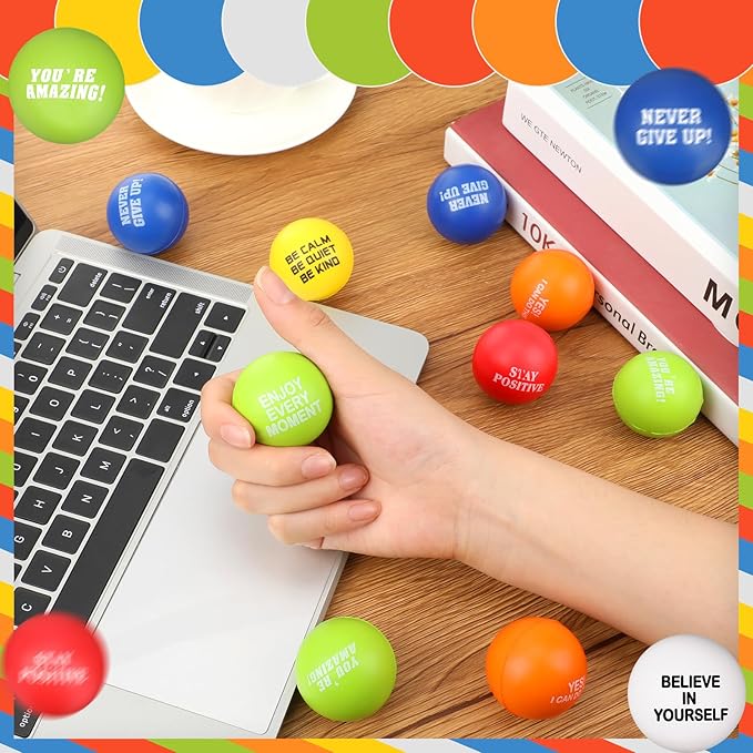 Chivao 80 Pcs Motivational Stress Balls Colorful Foam Inspirational Quotes Anxiety Relief Balls Small Funny Stress Relief Hand Exercise Gifts for Adults Teams Motivating Encouraging (Positive)
