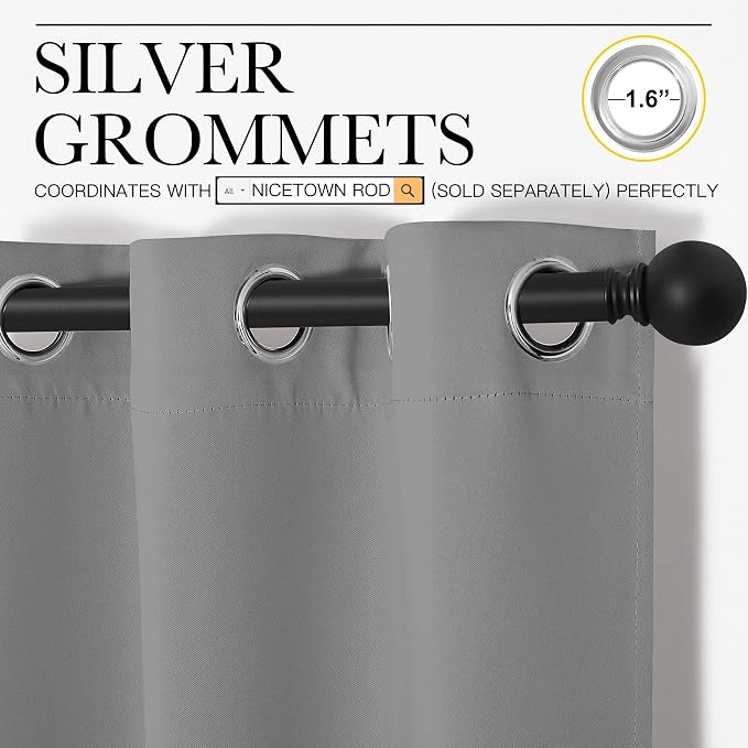 NICETOWN Thermal Insulated Grommet Blackout Curtains, Kids Window Drape Panel for Nursery, Privacy Short Curtains (Silver Grey, 2 Panels, W42 x L50 -Inch)