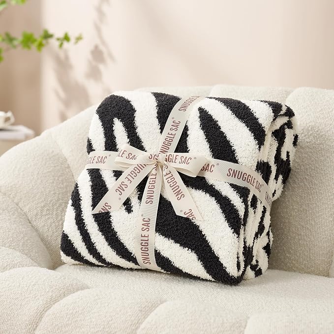 Snuggle Sac Zebra Blanket Black Zebra Print Blanket Ultra Soft Reversible Zebra Throw Blanket for Couch, Sofa & Bed, 50x60 inches