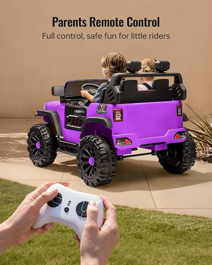 Outfunny 2 Seater Ride on Car Toy, 24V 4WD Electric Car for Kids 4-8 with Remote Control, 4x200W Motors, Capacity 150 lb - Purple
