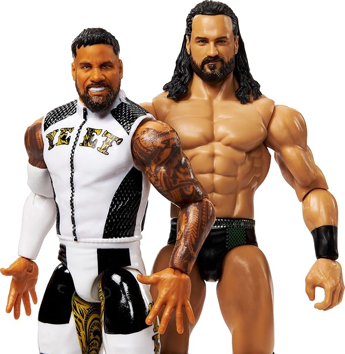 Mattel WWE Main Event Showdown Action Figures 2-Pack with Accessory, Series #23 Jey USO vs Drew McIntyre Collectible Set, 6-inch