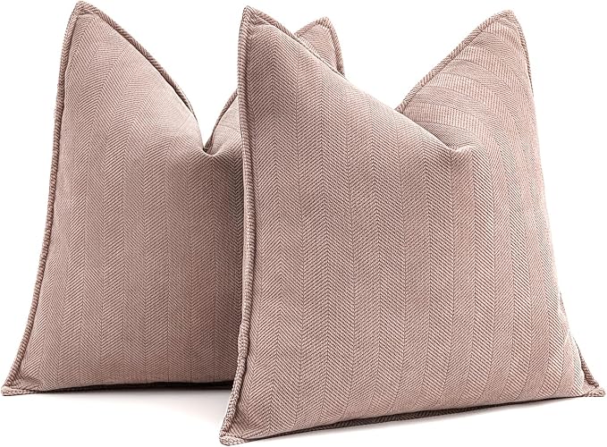 MIULEE Pack of 2 Blush Pink Decorative Chenille Pillow Covers 18x18 Inch | Soft Couch Throw Pillows,Farmhouse Cushion Covers with Elegant Design for Sofa,Bedroom,Living Room,Spring Home Decor