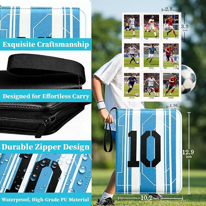 Football Card Binder,Sports Card Binder with Card Display Design,900 Pockets Premium Card Ablums with Sports Pattern Wristband Fit for Football Cards 2025-2026