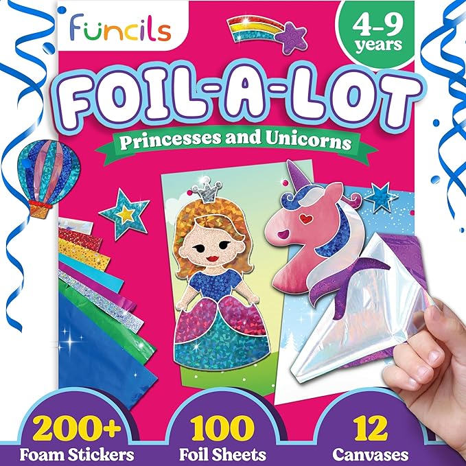 Foil Art Craft - Unicorn & Princess Sticker Activity Kit, Toddler Arts & Crafts for Kids, No Mess Kids Travel Toys, Games, Fun Birthday Gifts for Boys & Girls Ages 4, 5, 6, 7, 8, 9 Year Old