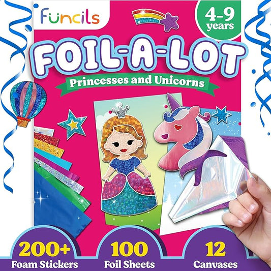 Foil Art Craft - Unicorn & Princess Sticker Activity Kit, Toddler Arts & Crafts for Kids, No Mess Kids Travel Toys, Games, Fun Birthday Gifts for Boys & Girls Ages 4, 5, 6, 7, 8, 9 Year Old