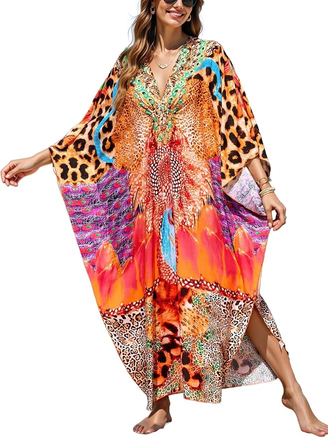 Mumu Dresses for Women Plus Size, Bohemian Kaftan Beach Cover Up Long Maxi Nightgown Soft Loungewear
