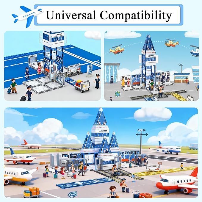Magnetic Tiles, 54PCS Airport Theme Building Blocks Set, Magnet Building Blocks and STEM Preschool Educational Toys for Kids Toddlers Ages 3-5 5-7 8-10