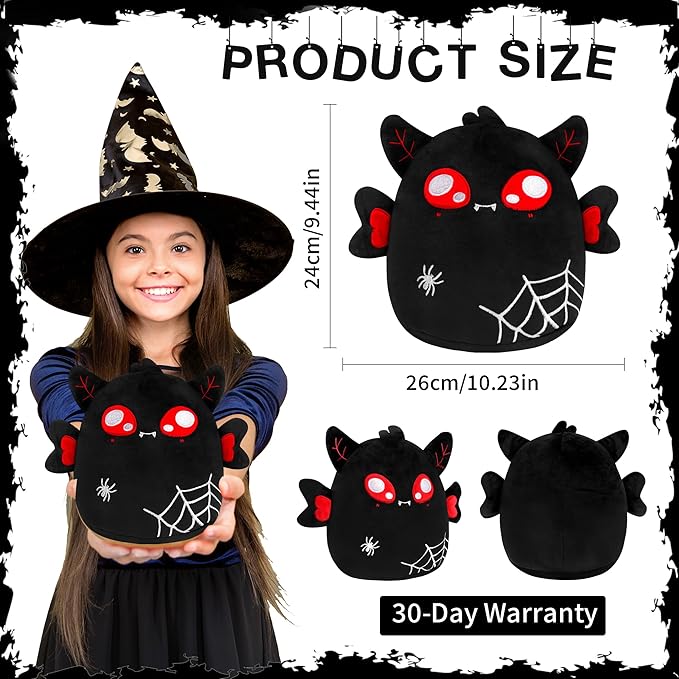 Halloween Stuffed Animal Plush Toy - 8 Inch Black Spider Web Mothman Plush Pillow Soft, Cute Spooky Stuff Animals Plushies Toys Gift for Kids Girls Boys, Halloween Birthday Party Decorations
