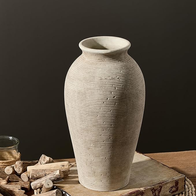 Vanselia Ceramic Flower Vase Home Decor - Large Tall Farmhouse Table Vases Rustic Vintage Living Room Kitchen Bedroom Decorations for House Book Shelf Office Coffee Desk Dining Fireplace (12" Retro)
