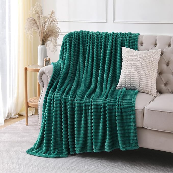 Teal Throw Blanket for Couch Sofa 60x80 inches Striped Design | Fleece Blankets Room Home Decor Lightweight Plush Soft Cozy Gifts for Women Mom