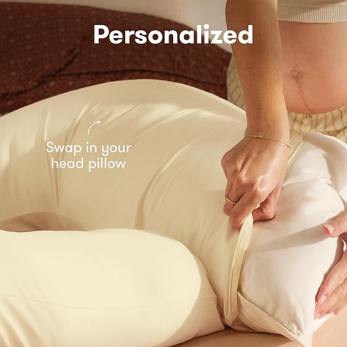 Frida Mom Full Body Support Pregnancy Pillow, Cooling Pregnancy Pillow, Wraps Around for All Over Support, Extended Length to Support from Head to Toe, Easy to Clean, Compact Storage Bag, Ivory