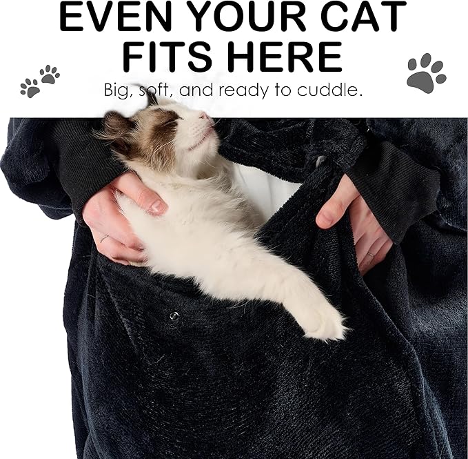 Krifey Big & Tall Wearable Blanket Hoodie with Cat Pocket, Extra Long Oversized Fleece Blanket for Adults, Cozy Birthday Gifts, Christmas Gifts