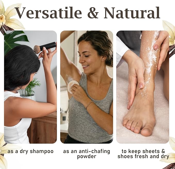 Herb & Root Talc Free Body Dusting Powders. Rose, Vanila, Sandalwood, Lavender, Jasmine, and Gift Sets (Full Size, Vanilla)