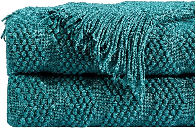 BOURINA Teal Throw Blanket 50x60 Inch Soft Ripple Throw Knitted Blanket | Soft Ripple Throw Textured Solid Soft Throws and Blankets for Sofa or Bed Knitted Decorative Blanket