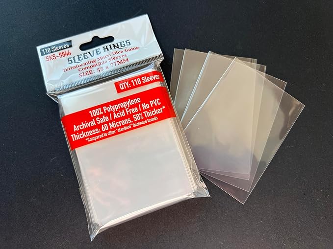 Sleeve Kings Terraforming Mars: Dice Game Compatible Card Sleeves – 110 Pack, 55 x 77 mm, Extra Clear 60 Micron Polypropylene, Acid-Free, PVC-Free – SKS-8844