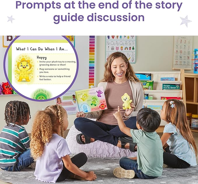 hand2mind Feelings Family Introductory Storybook and Plush Set, Toddler Emotions Book, Social Emotional Learning Activities, Play Therapy Toys, Preschool Books 3-5, Calm Down Corner Supplies