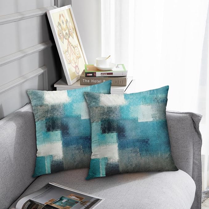 Emvency Throw Pillow Covers Set of 2, 16 x 16 Inch, Abstract Teal Turquoise | Modern Painting Outdoor Decorative Square Pillow Cases Couch Cushion Case for Couch Bed Sofa Living Room Home Decor