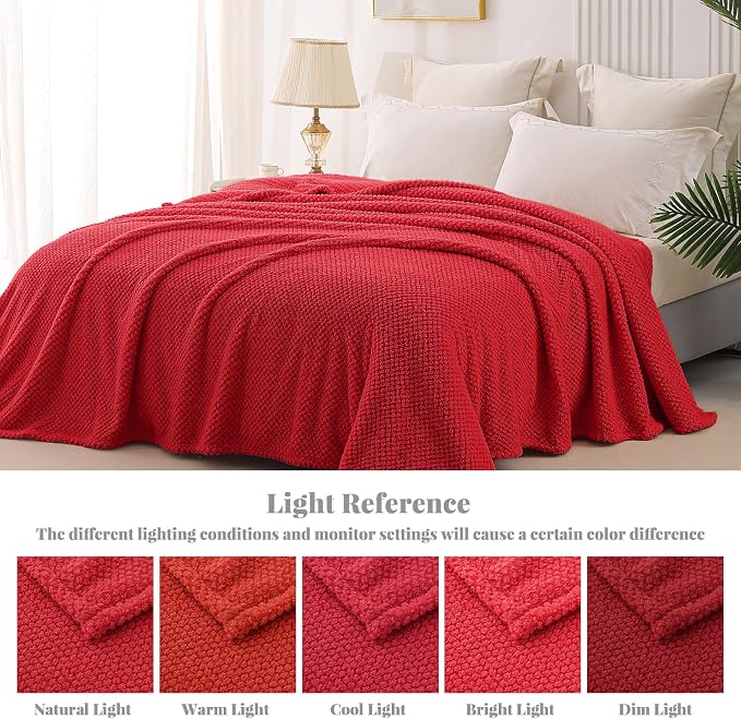 Whale Flotilla Soft Fleece Twin Size Bed Blanket, Red | 60x80 Inch, Suitable for Bed, Fluffy Fuzzy Jacquard Blankets for All Season, Lightweight and Cozy