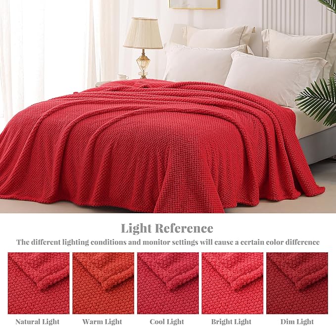 Whale Flotilla Soft Fleece King Size Bed Blanket, Red | 90x104 Inch, Suitable for Bed, Fluffy Fuzzy Jacquard Blankets for All Season, Lightweight and Cozy