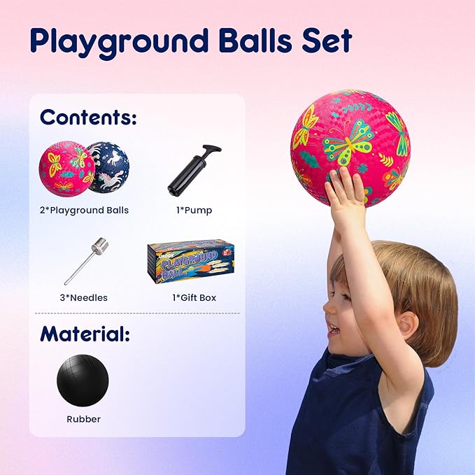 U&C Planet 2 Pack Playground Balls for Toddler Kids, 6 inch 8.5 inch Cartoon Rubber Balls with Pump, Dodgeball Kickball for Outdoor & Indoor Game, Great Gift for Boys Girls Aged 1 and Above
